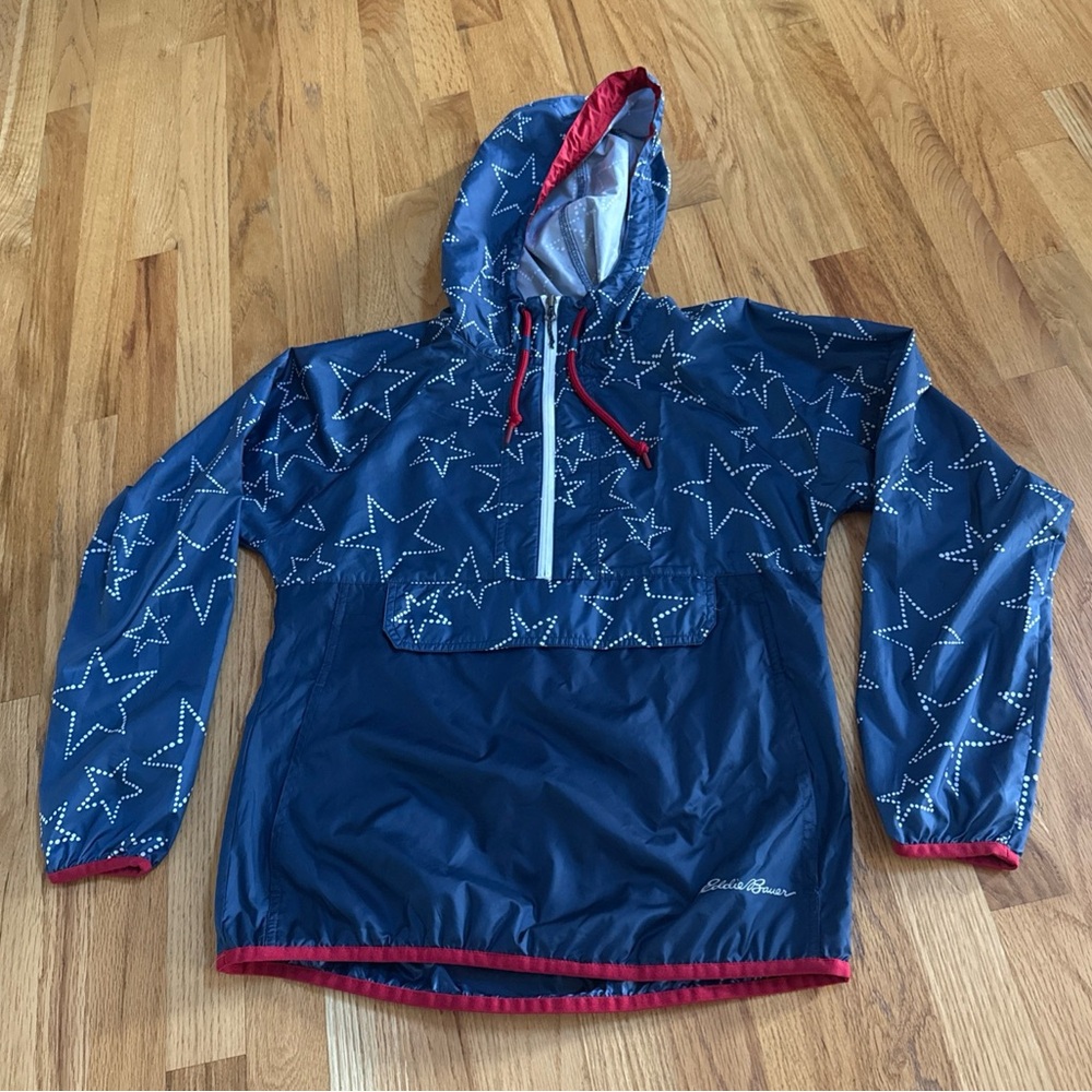 EDDIE BAUER Navy Blue Stars PulloyWindbreaker Size Large
